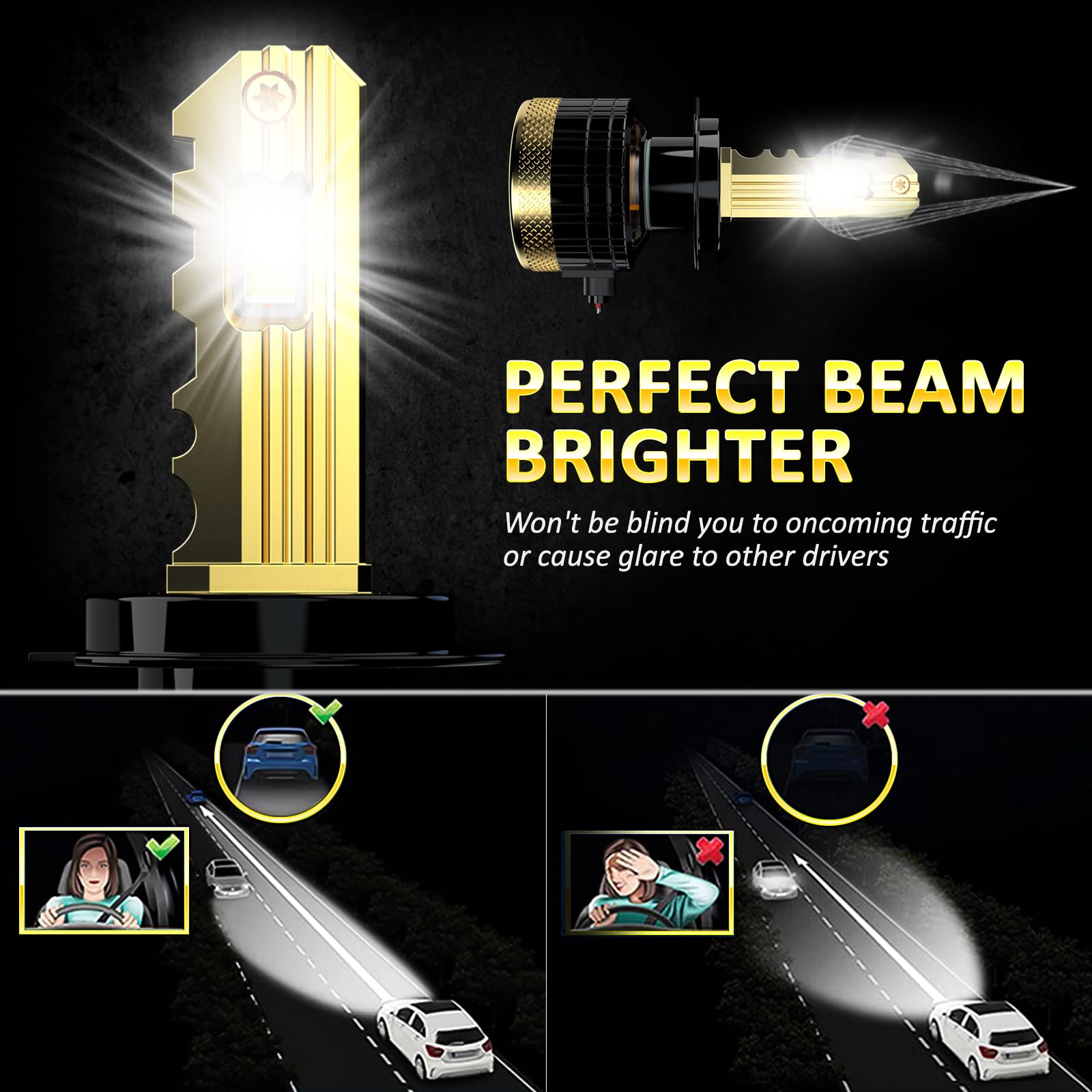 D-Lumina Żarówka LED H7 Canbus, zestaw LED Golden Key 120 W 30000 LM High lumenów biała 6500K, wodoodporna IP68 i zaawansowany system chłodzenia, zestaw 2 szt