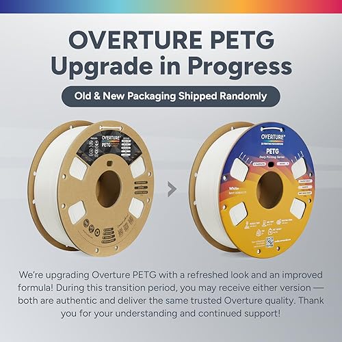 Vista 173 de Overture Petg - Filamento de 0.07 pulgadas con superficie de construcción 3D 7.87 x 7.87 pulgadas, consumibles para impresora 3D, carrete de 2.2 2.2