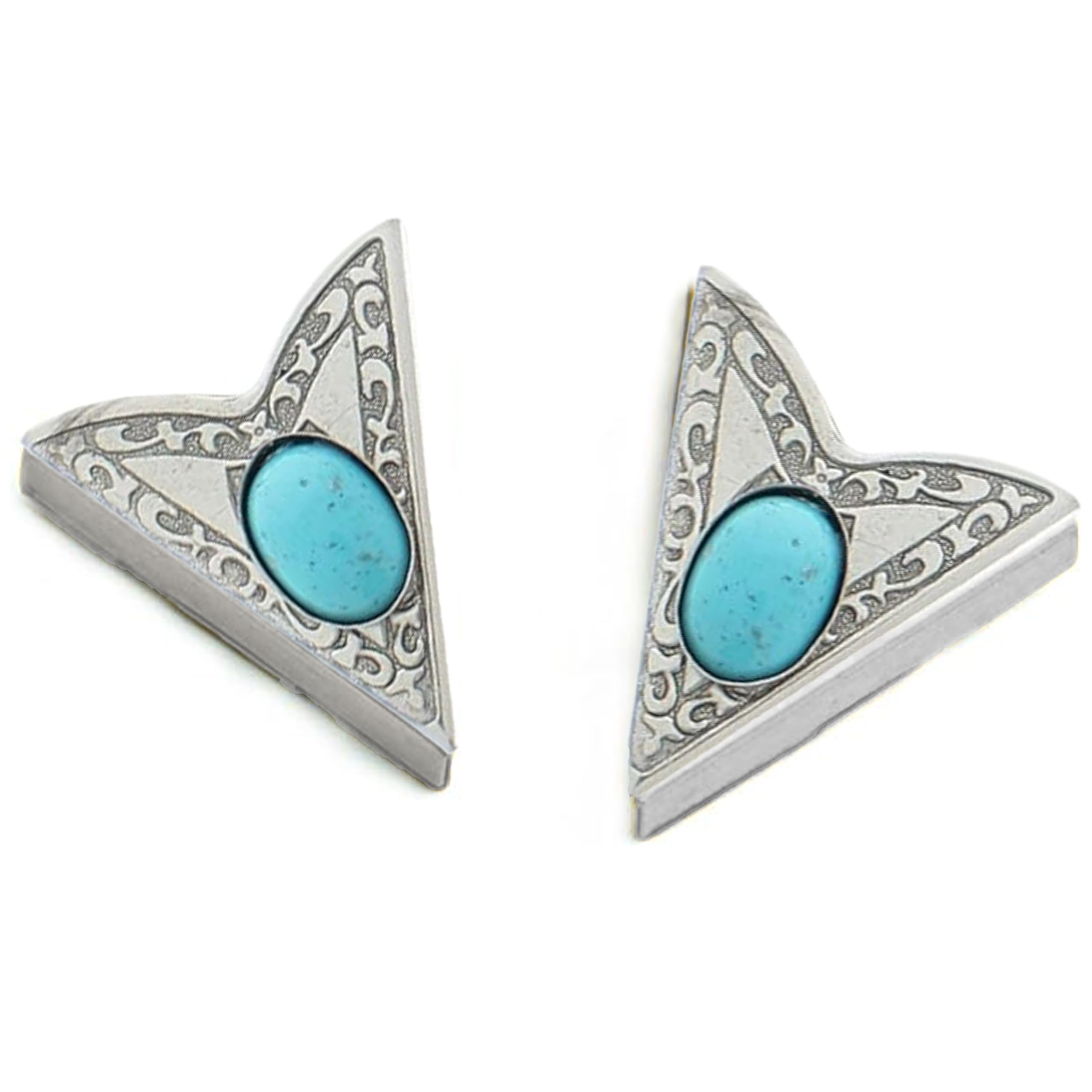 HHH Des Turquoise Stone Collar Tips-Silver Finish-Western Collar Tip - Dress Shirt Collar Stays-Collar Stays for Men & Women
