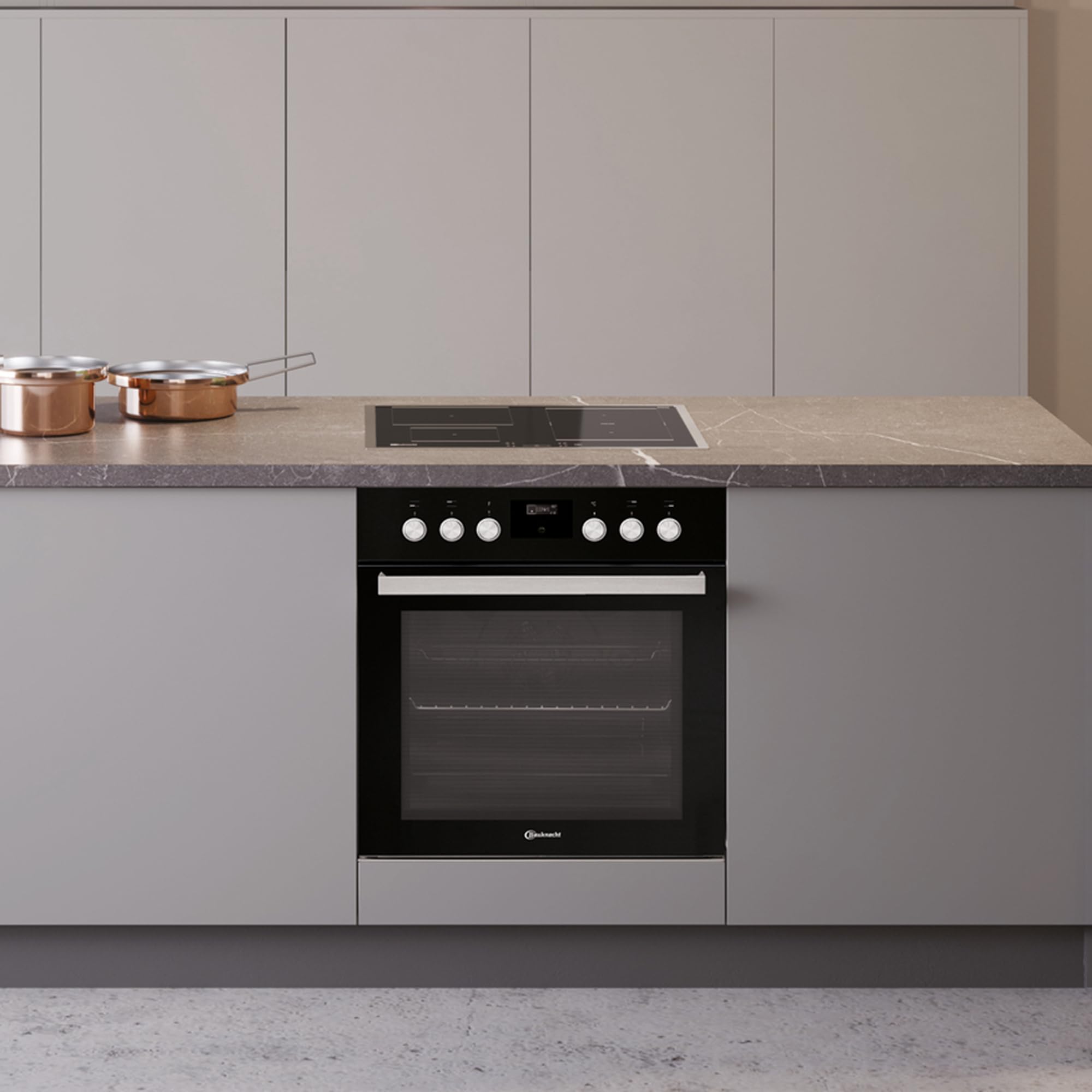 Bauknecht HEKO 566 PYRO BLACK/kuchenka do zabudowy z wyświetlaczem i pirolizą (65 l)/kuchenka na gorące powietrze, system czyszczenia pirolizy, płyta kuchenna ze szkła ceramicznego (60 cm), płaska