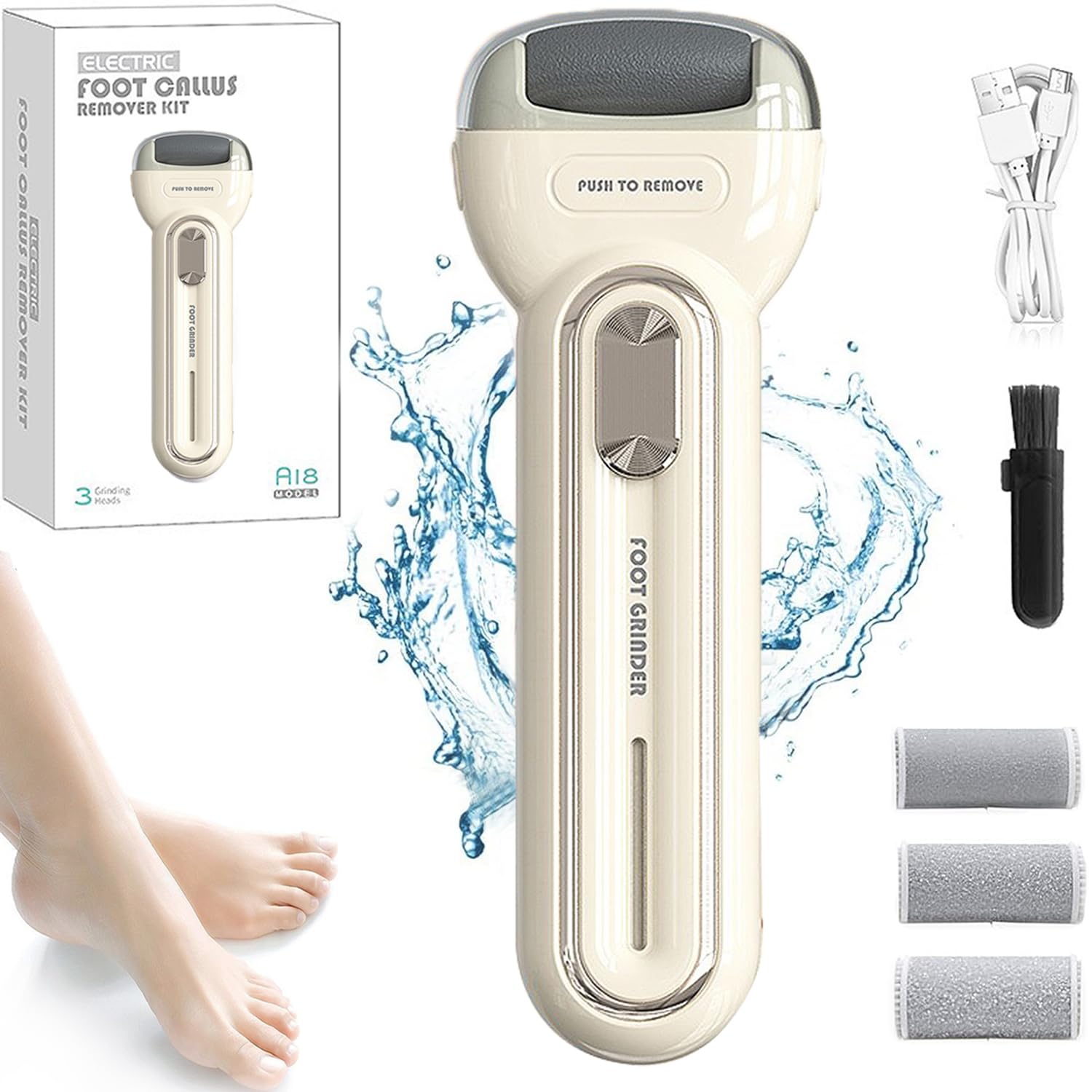 Electric Foot Callus Remover, Rechargeable Foot File Dead Skin Feet Electric Pedicure Kit, Feet Scrubber Dead Skin with 3 Roller Heads 2 Speed for Remove Cracked Heels Hard Skin, Pedi Feet Dead Care
