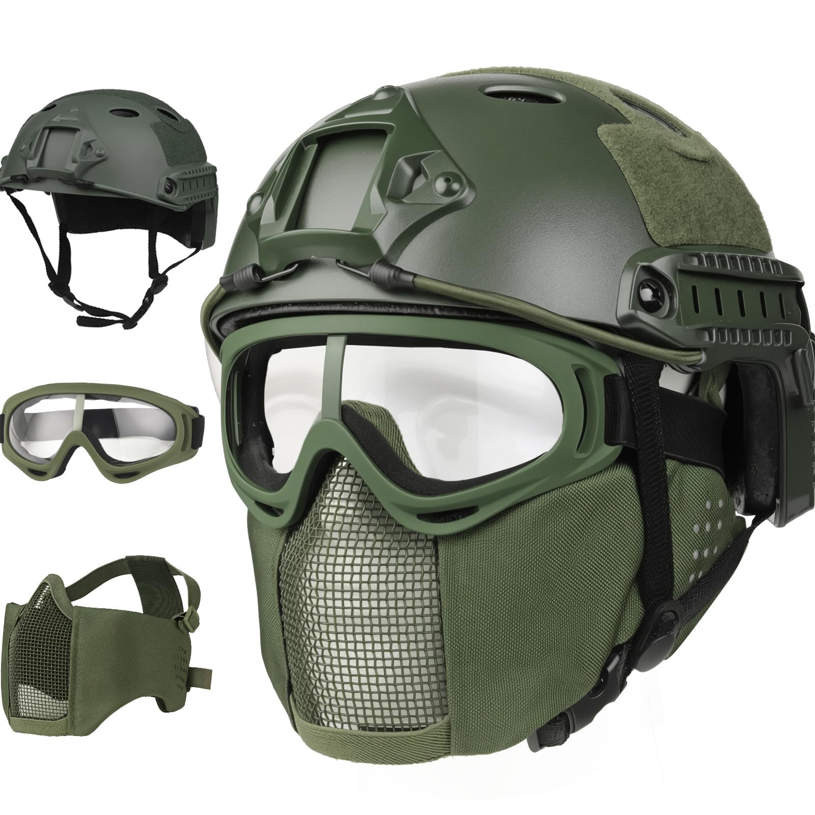 VPZENAR Airsoft Helmet,Black Tactical Helmet,Airsoft Mask Mesh,Elastic Balaclava Mask, Anti Fog Airsoft Goggles, Tactical Full Face Protection,