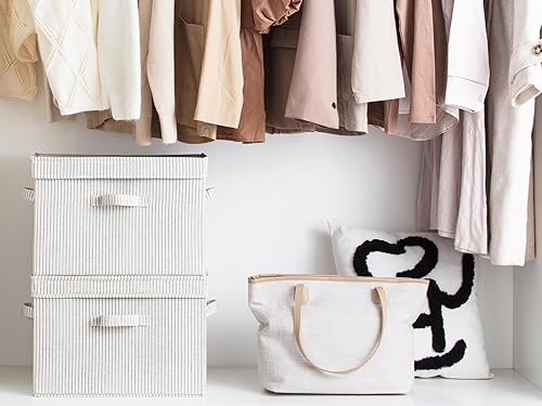 Miniatura 4 de StorageWorks Contenedores de almacenamiento de tela con tapa, cajas decorativas para estantes, cesta organizadora de armario con asas, jumbo, rayas