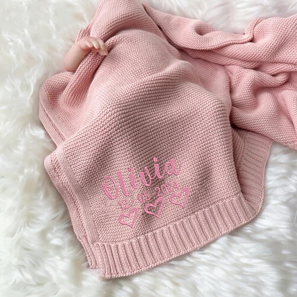Luxury Personalized Baby Blanket, Custom Knit Baby Blanket, Embroidered Name Nursery Blanket, Customized Baby Blanket, Newborn Baby Gifts, Birthday, Embroidered with Any Name
