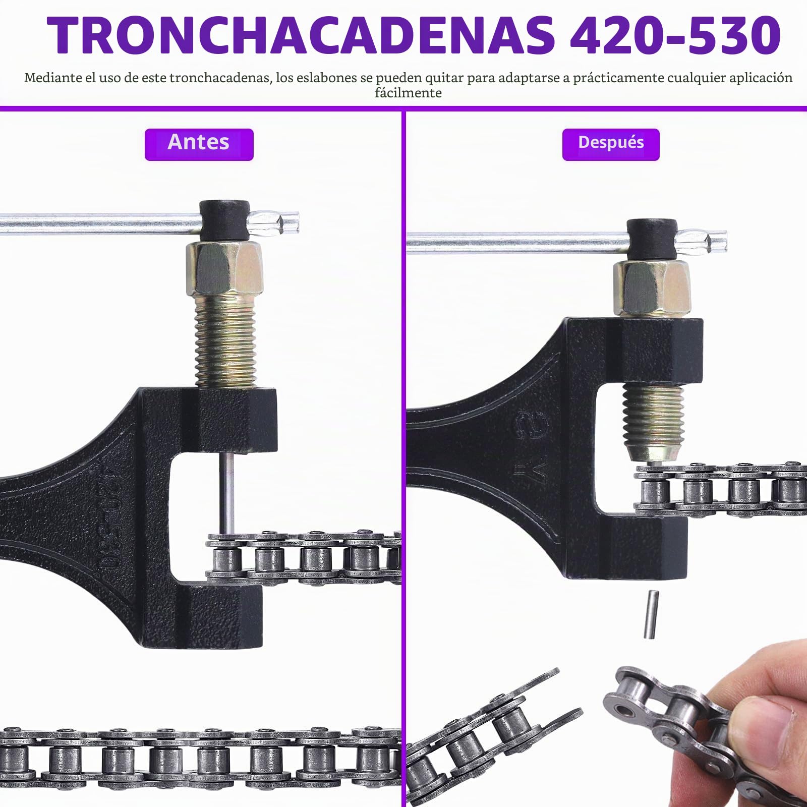 Sweet 2 cadenas 59" y 420 para motocicleta, 132 enlaces y trituradoras, juego de surtido de cadena de transmisión de acero al carbono, apto para motos 110 cc 125 cc Dirt Pit