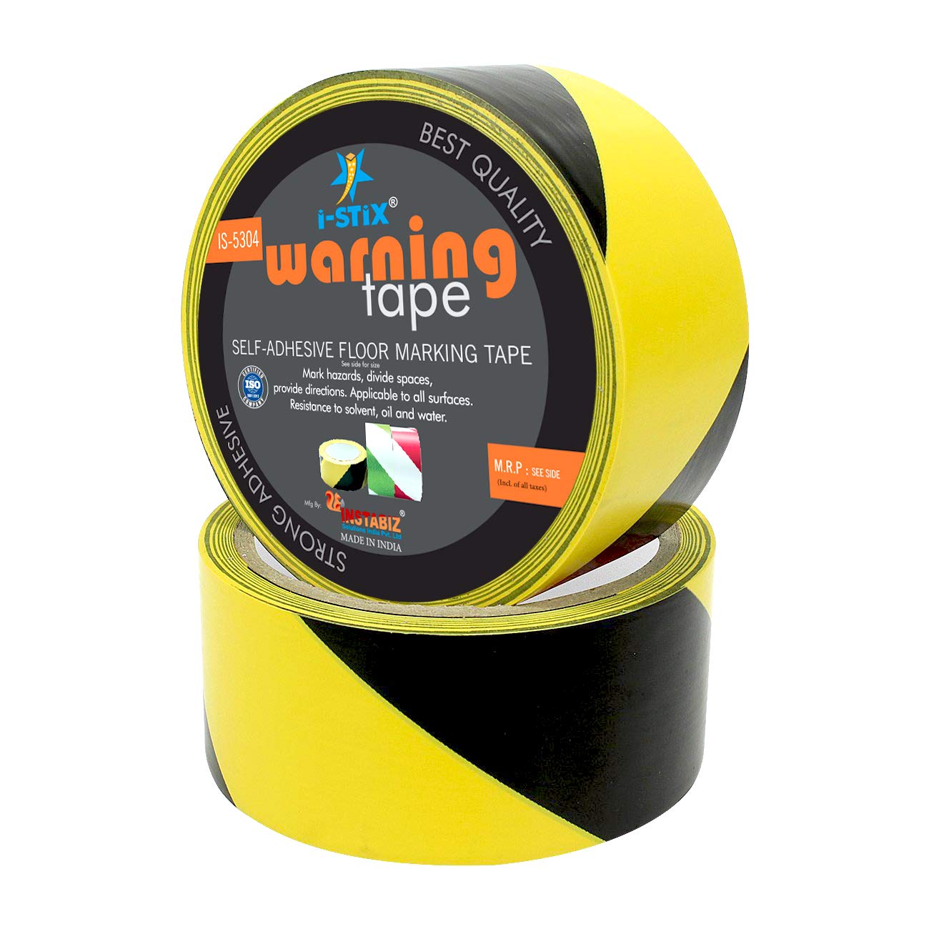Floor Marking Tape | 48MM x 20Y | High Visibility Safety Tape | Waterproof & Durable Warning Tape | Hazard Caution Tape for Indoor & Outdoor Use (Yellow & Black)