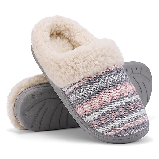 Evshine Warm Knit House Slippers for Women Comfy Wool-Like Lined Chenille Slippers with Memory Foam and Indoor Outdoor Soles