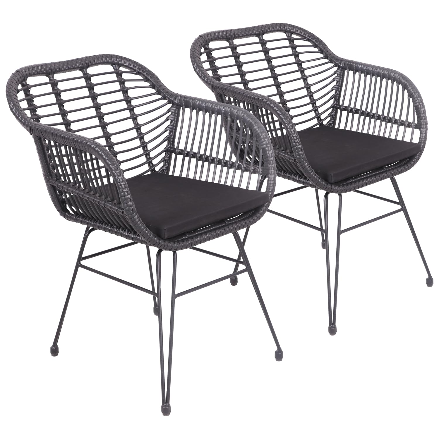 Fauteuils en rotin synthétique Cinta noirs de jardin avec coussins