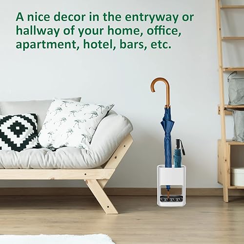 Miniatura 3 de DricRoda Paragüero, soporte para paraguas interior con bandeja de goteo extraíble, organizador independiente de entrada para bastón de paraguas, 4