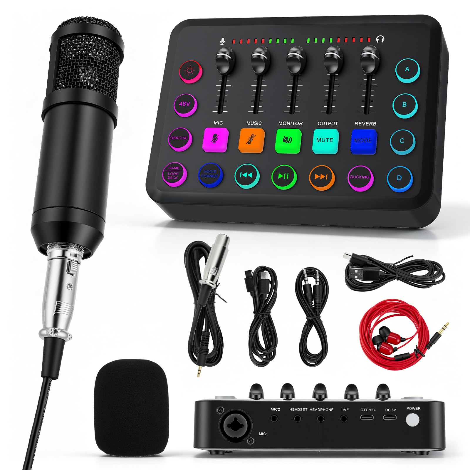 Kit de micrófono Podcast con interfaz de audio y tarjeta de sonido, micrófono condensador BM-800 para transmisión en vivo, canto, juegos y grabación, compatible con PC/portátil, YouTube/TikTok