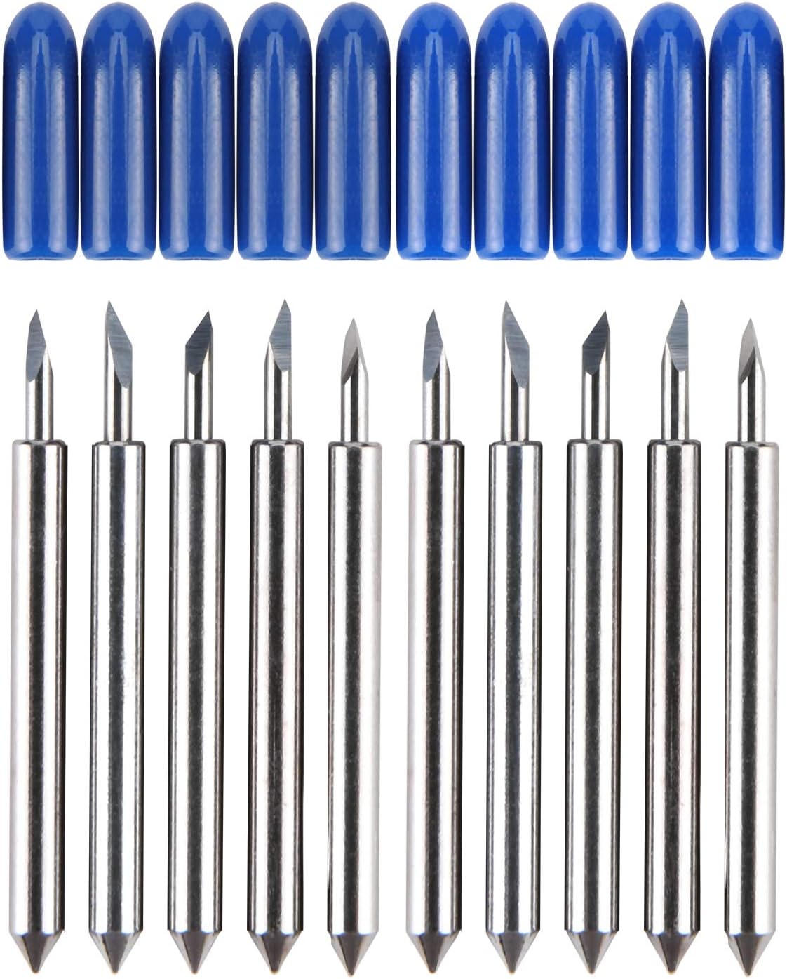 HQMaster 60 Degree Tungsten Steel Lettering Blade Vinyl Cutter Blades for Roland Cutting Plotter, Blue Cap Pack Of 10