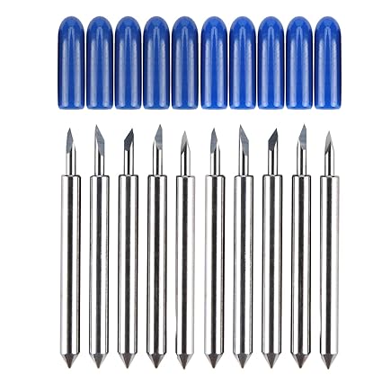 HQMaster 60 Degree Tungsten Steel Lettering Blade Vinyl Cutter Blades for Roland Cutting Plotter, Blue Cap Pack Of 10