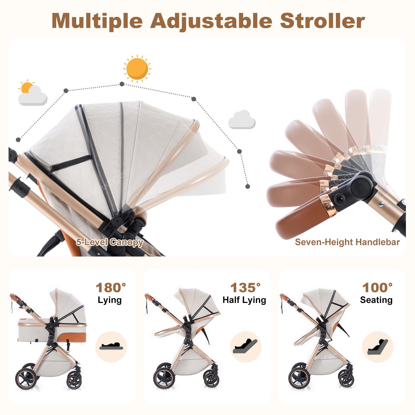 Cochecito 3 en 1 con Silla de Coche, Carrito bebé Plegable, Manillar 7 Alturas, Suspensión 4 Ruedas, Funda de Lluvia y Mosquitera, Sistema de Viaje para Recién Nacidos 0-3 Años (15kg), Negro