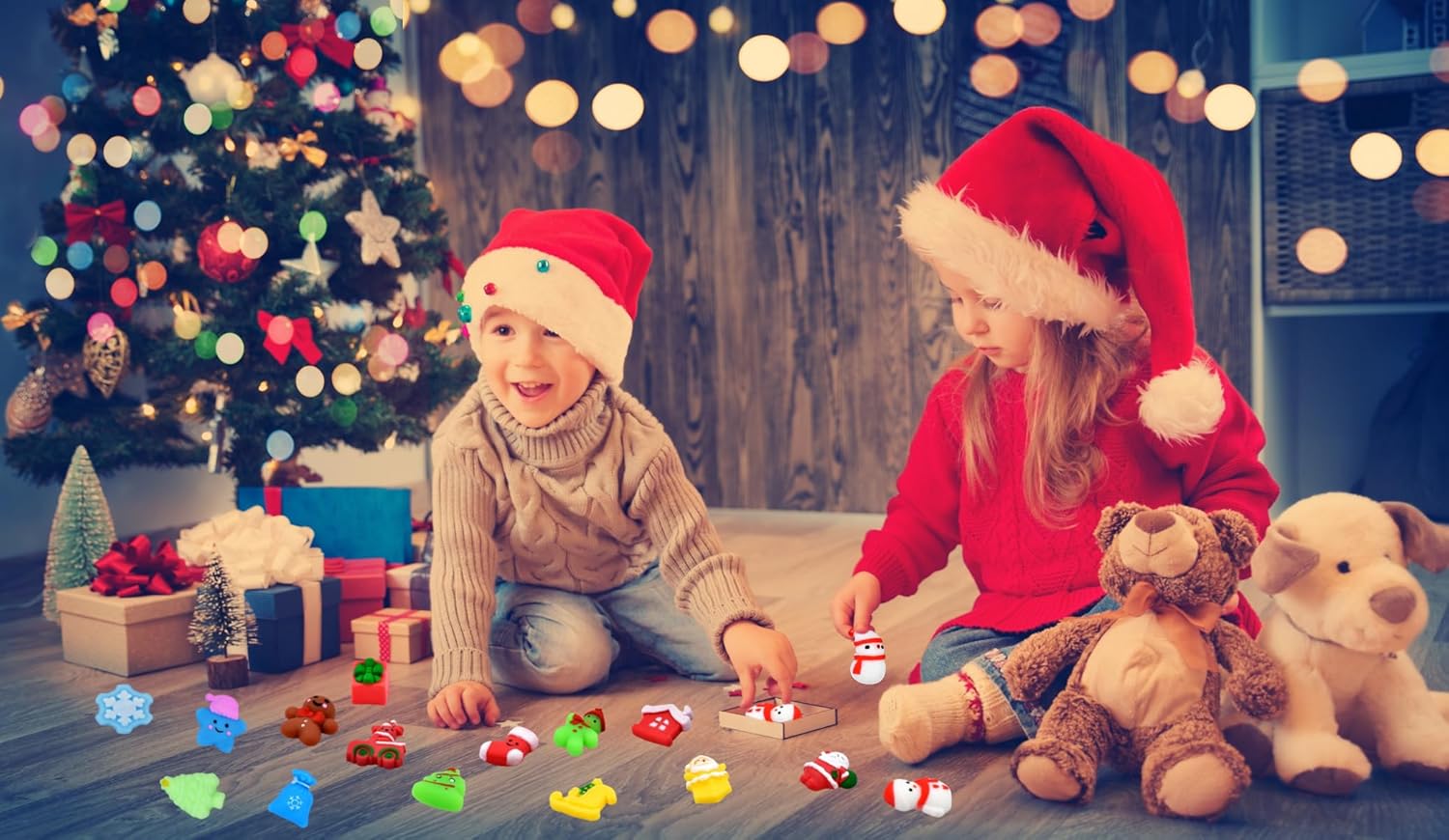 24pcs Christmas Mochi Squishy Toys Christmas Stocking Stuffers, Squishies Stress Relief Toys for Kids Girls Boys Bulk Christmas Classroom Gifts Party Favors