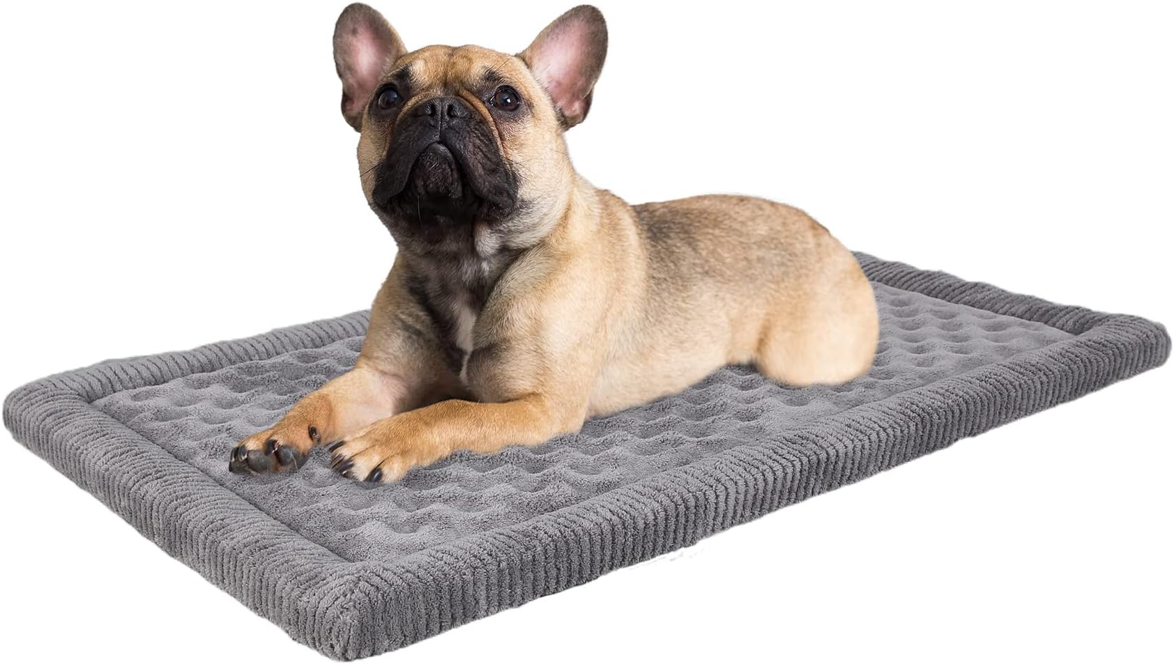 PAGGED Dog Crate Pad 30x19 inch Gray Memory Foam Dog Bed Mat for Small Medium Dog Grey Washable Puppy Sleeping Bed Anti Slip