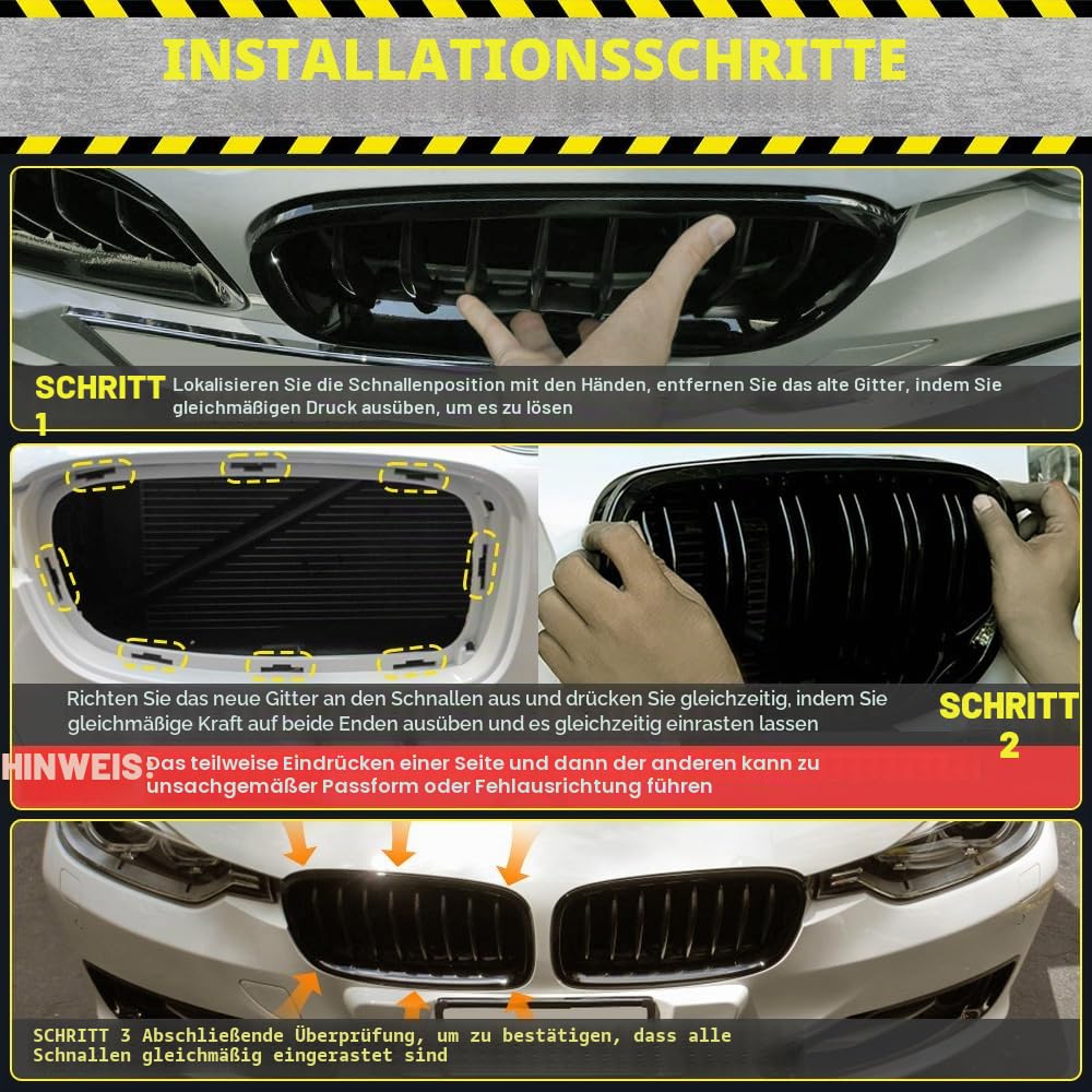 Front Nieren Kühlergrill, Stoßstange und Haube Kompatibel mit BMW E46 2-Türer 2003-2006, Chrom