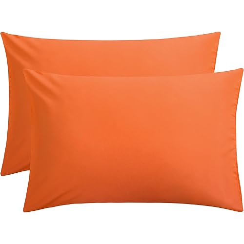 FLXXIE 2 Pack Microfiber Pillowcases, Envelope Closure, Ultra Soft and Premium Quality, 20" x 30" (Orange, Queen)