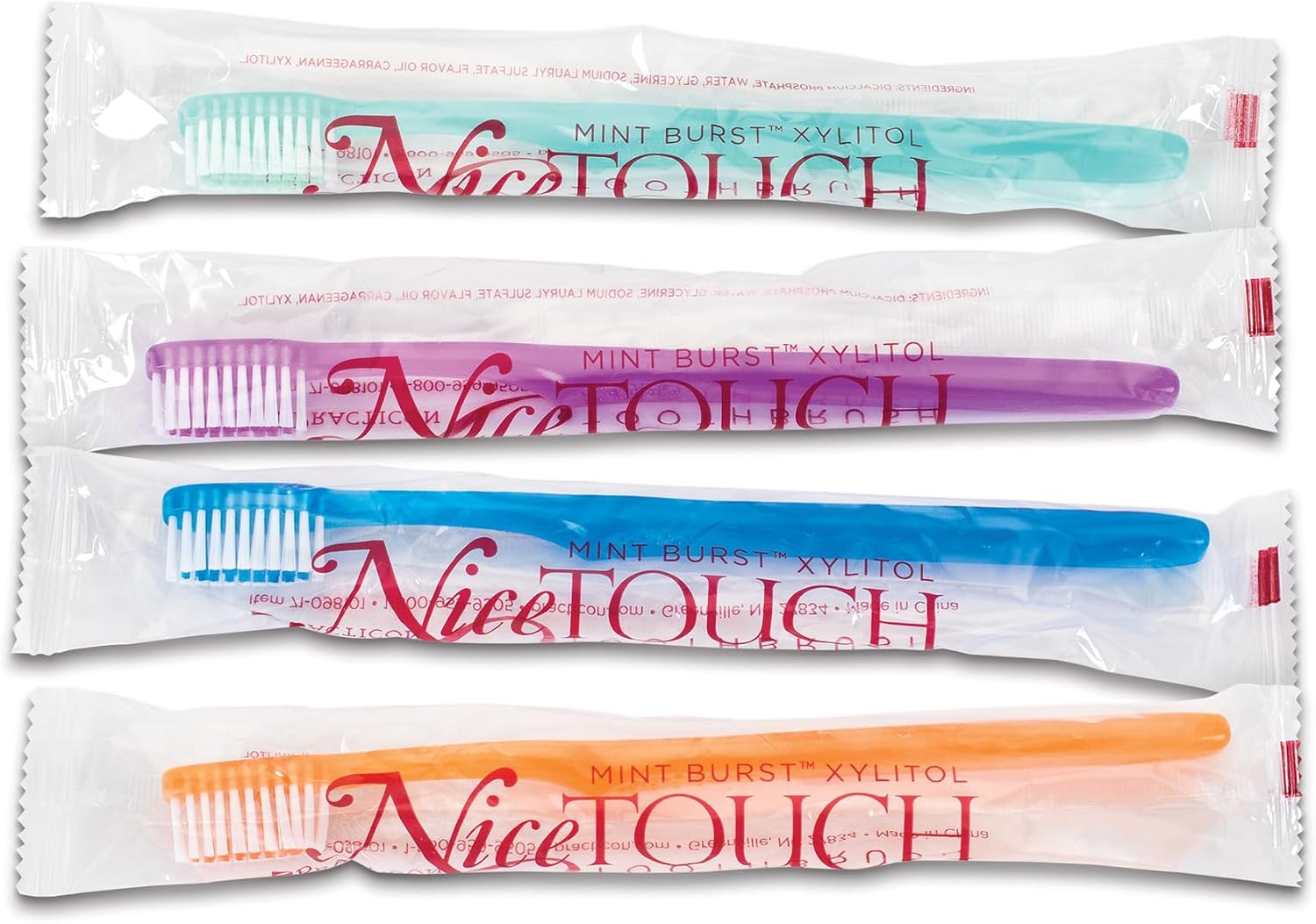 Practicon NiceTouch Xylitol Mint Burst Pre-Pasted Adult Toothbrushes, 4-Box Pack, 576 Total Brushes