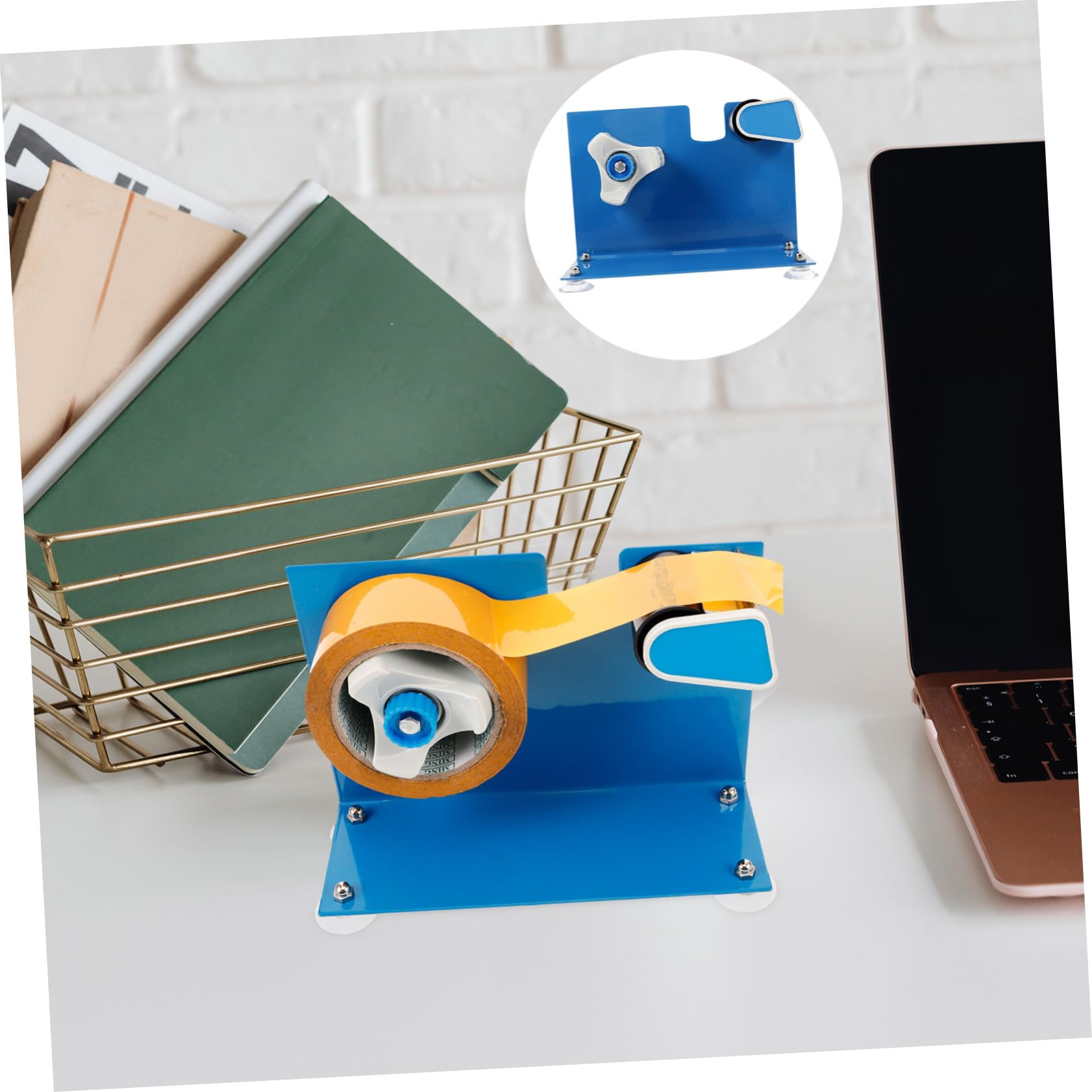Distributore di Nastro Adesivo da Tavolo Blu in Ferro con Base | Taglio Preciso e Sicuro, Fissaggio Stabile con Ventosa, per Ufficio e Casa