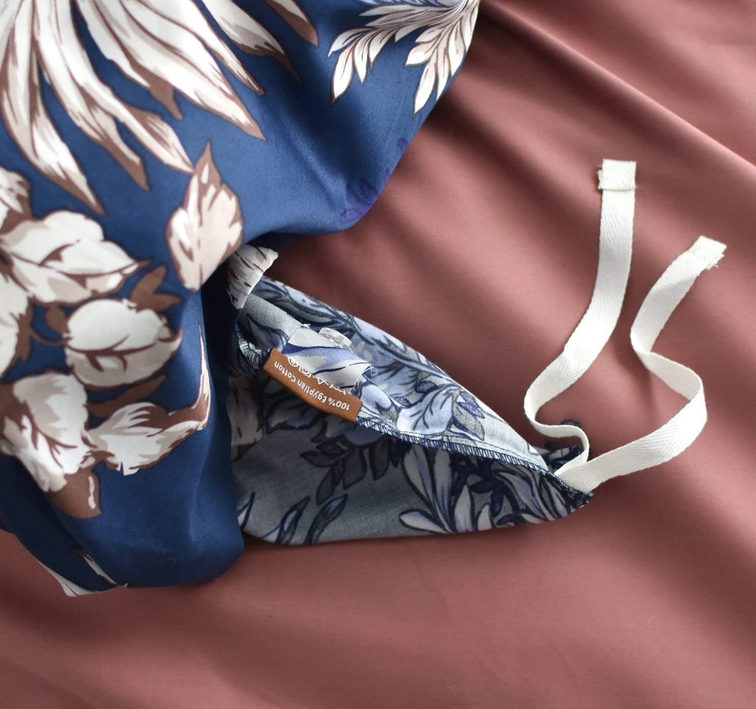 Eikei Midnight Blue Botanical Print Duvet Quilt Cover Egyptian Cotton Bedding Set Modern Luxury Minimal Palm Leaf Dark Charcoal Navy Ocher Floral Watercolor Design 120x98 (Mustard Yellow, Super King)