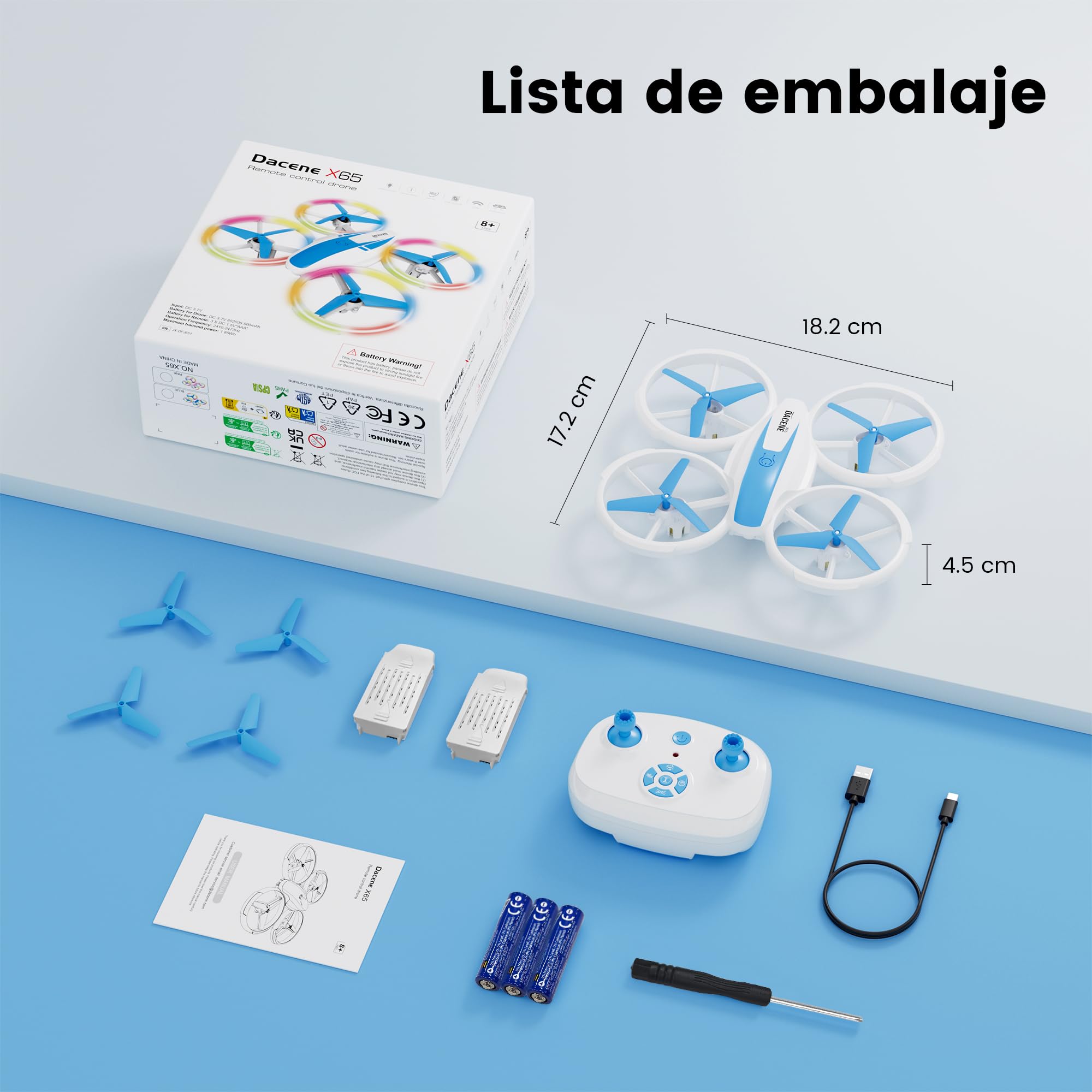 Dron para Niños con 5 Modes de Luces LED, Mini Drones Quadcopter RC para Principiantes, Retención de Altitud/360 Flip/3 Velocidades, Juguetes Regalos para Niños Niñas 8+ Años (Azul)