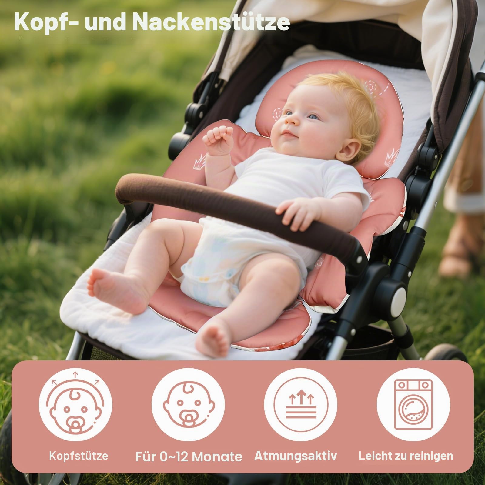 KAKIBLIN Säuglings-Autositz-Einlage, Baby-Autositz-Kissen, Autositz-Kopfstütze für Säuglinge, Atmungsaktive Reversible Autositz-Einlage-Unterstützung für Neugeborenen-Kinderwagen, Babyschaukel