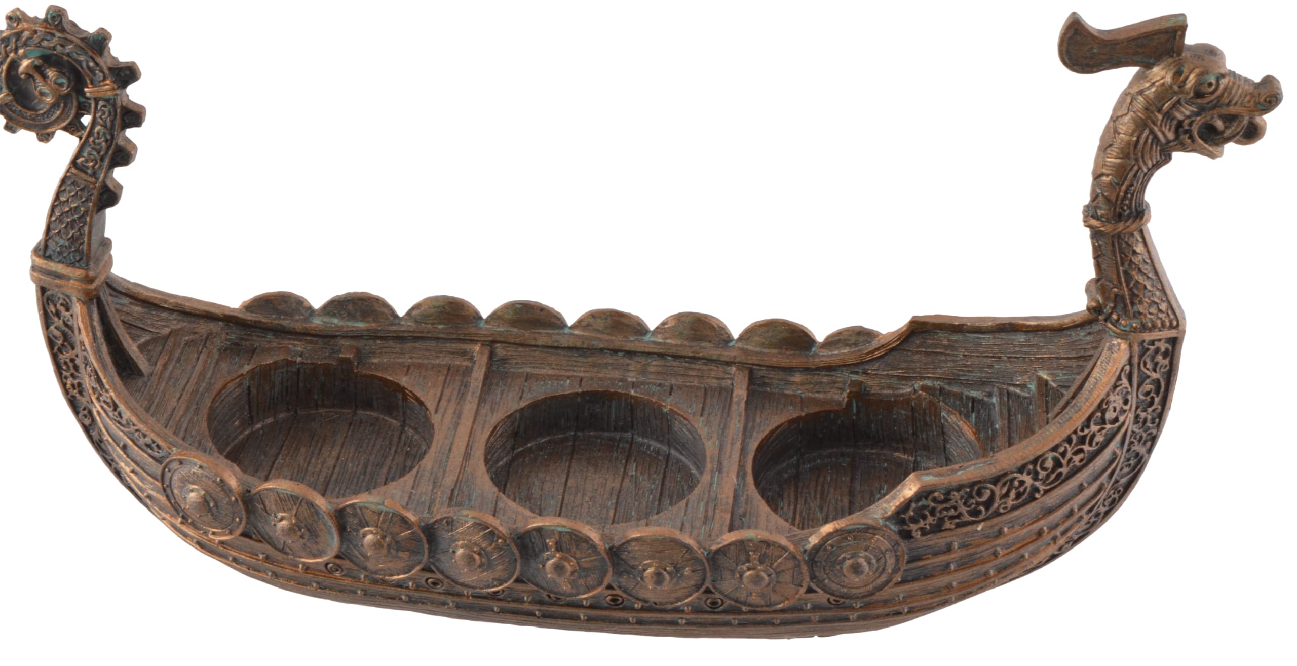 Portavelas nórdico Drakar de estilo viking en barco - color bronce para 3 velas