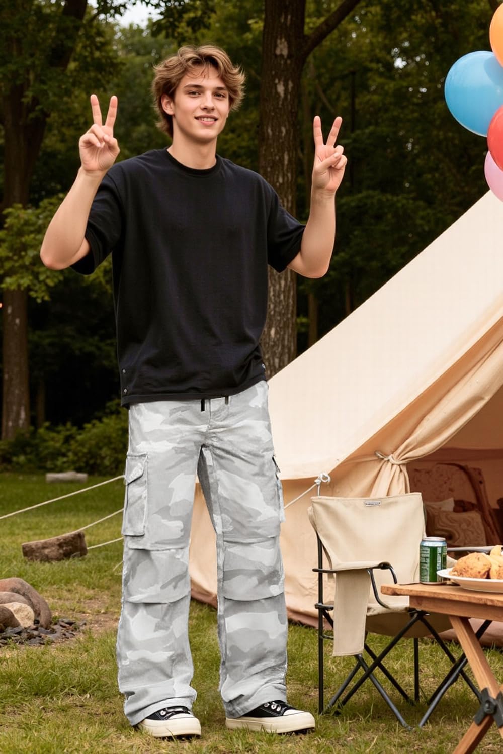 GINGTTO Baggy Cargo Pants Men Camo Wide Leg Fashion Y2K Loose Fit Streetwear Drawstring Stretch - Image 3