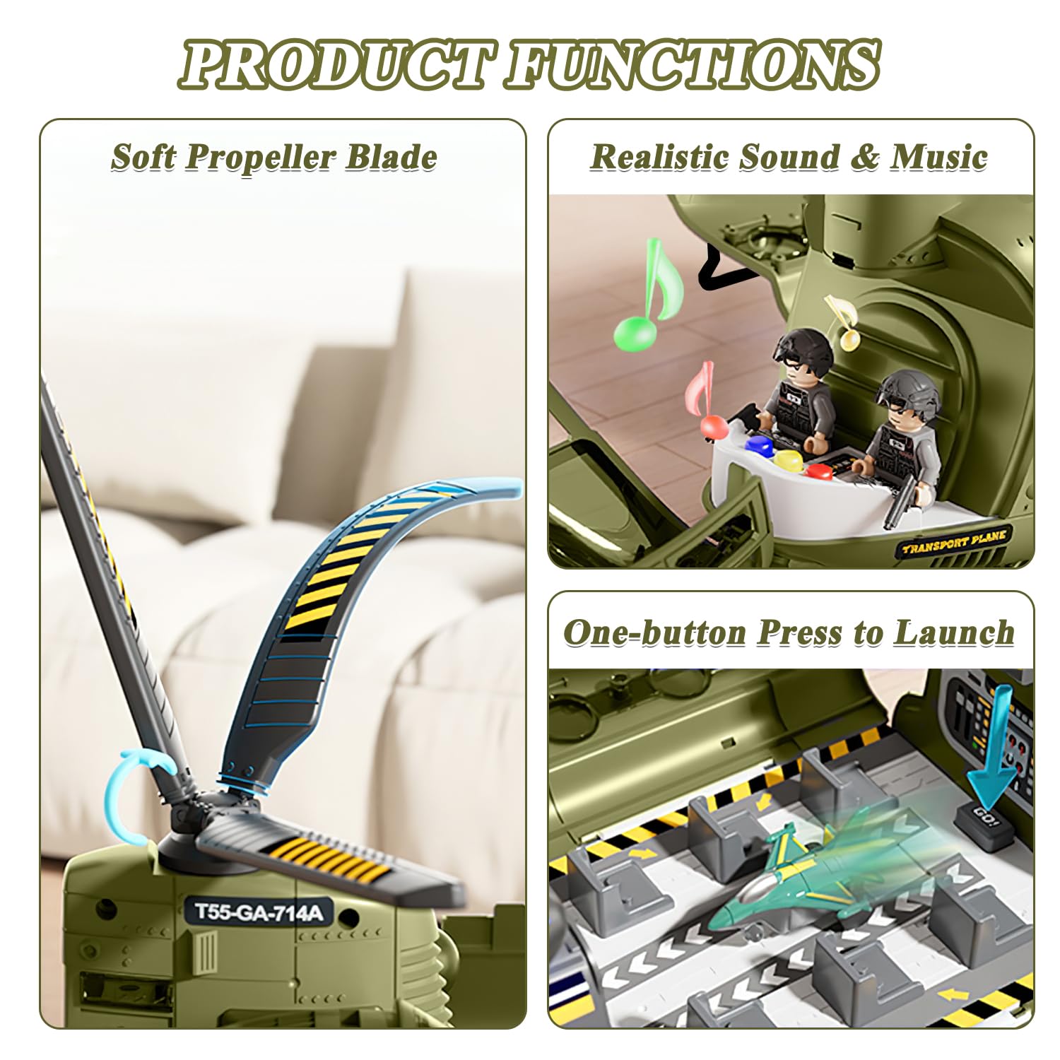 Mostop Juego de helicóptero militar con sonido y luz