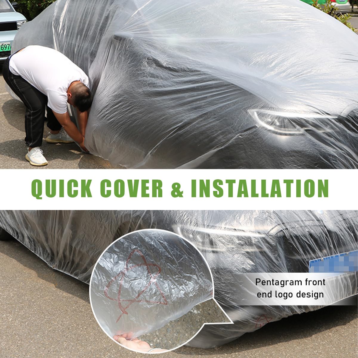 Wevdn 2 PCS Disposable Car Cover 12 5 19 7 Waterproof Dustproof Clear Car Cover with Elastic Band — view 6