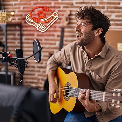 Miniatura 6 de Letrero de neón para tocadiscos, retro, rojo, cálido, para música, luz de neón, para decoración de estudio, arte en vivo, letrero de luz de neón