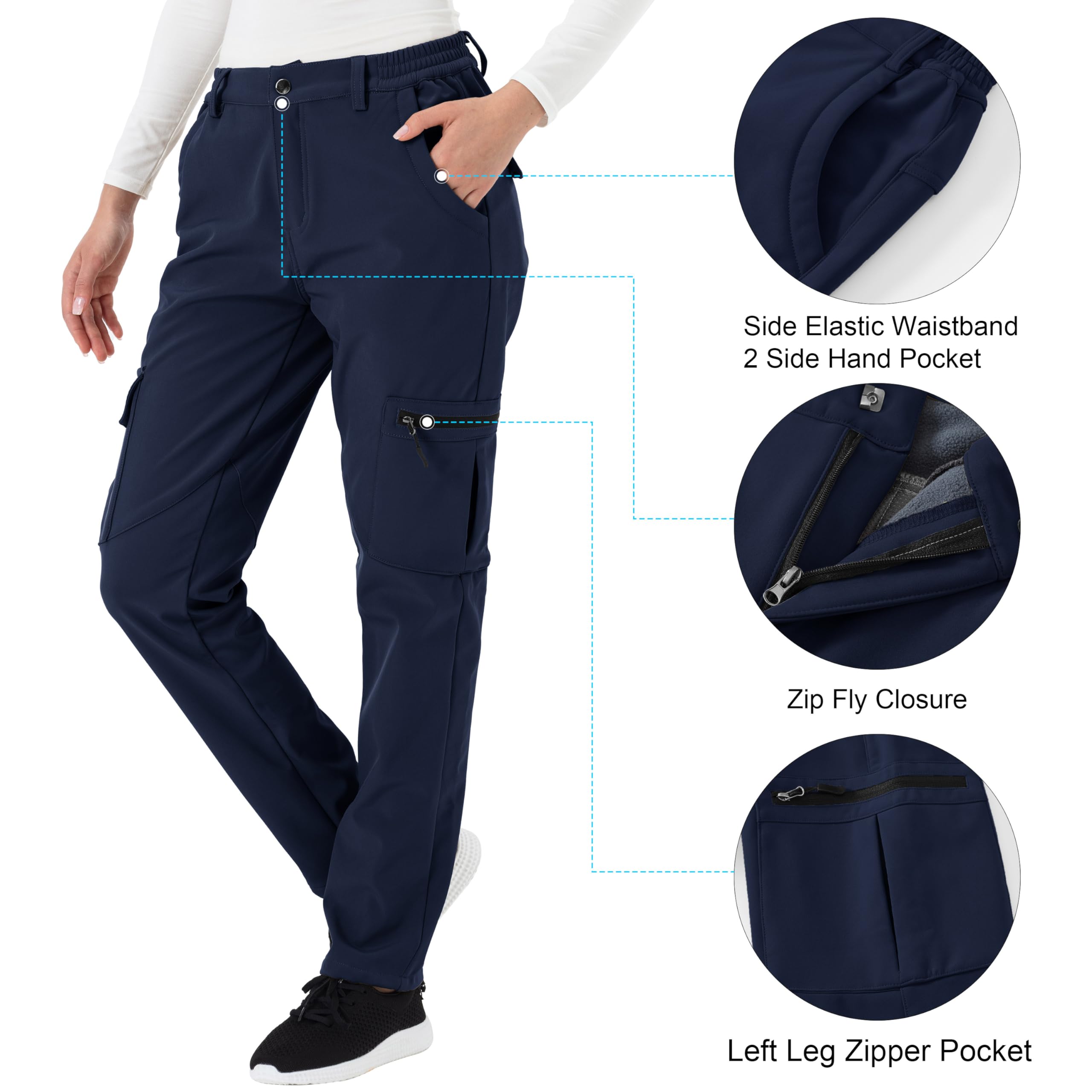Rdruko Pantaloni cargo da donna foderati in pile, impermeabili, invernali, caldi, casual, per passeggiate, escursionismo, sci, lavoro all'aperto