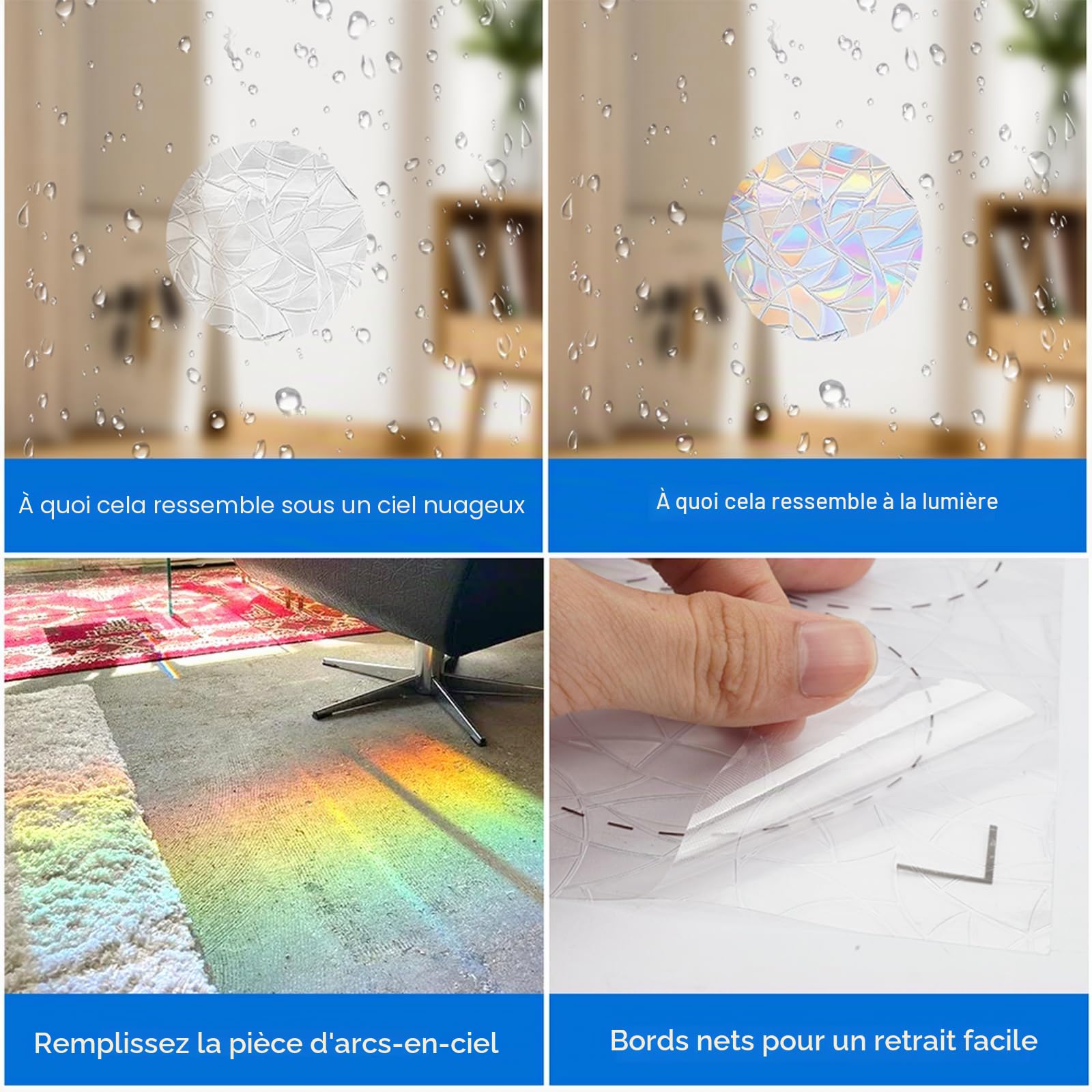 Lot de 39 Suncatcher Sticker, Anti Collision Arc-En-Ciel Fenêtre, Rainbow Prism Autocollant En Verre, Anti-Collision Statique Arc-En-Ciel, Diamètres Variés, Décoration Lumineuse Pour Maison, Bureau