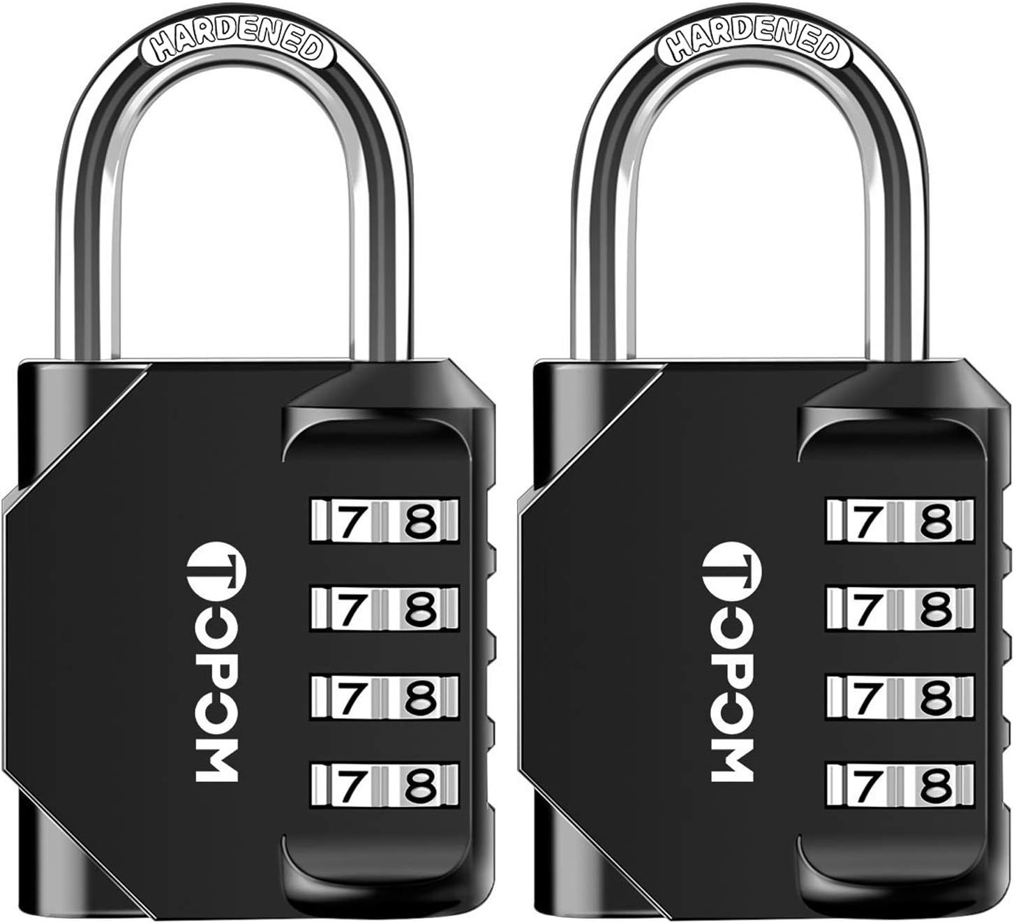 TOPOM Combination Lock 4 Digit Outdoor Waterproof Padlock for School Gym Sports Locker, Gate, Fence, Toolbox, Hasp Storage (Black, Pack of 2) - - 