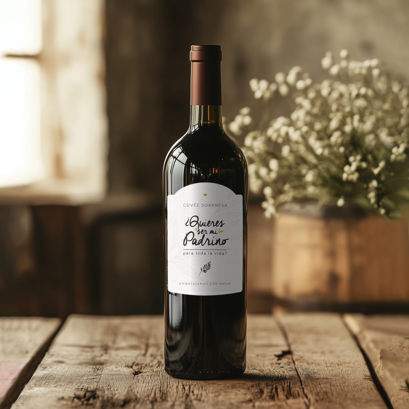 Manahia - Etiqueta de Botella - ¿Quieres ser mi padrino para toda la vida? - Idea Original para Petición Bautismo, vino o cerveza, sorpresa nacimiento |Autoadhesiva