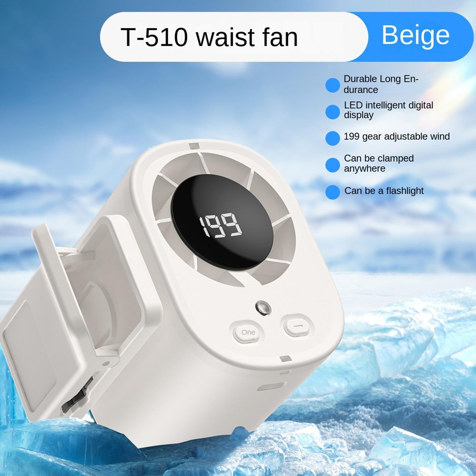 Ventilatore a clip portatile 199 velocità ricaricabile, flusso d'aria da portare | Ventilatore cintura per campeggio ufficio spiaggia auto all'aperto