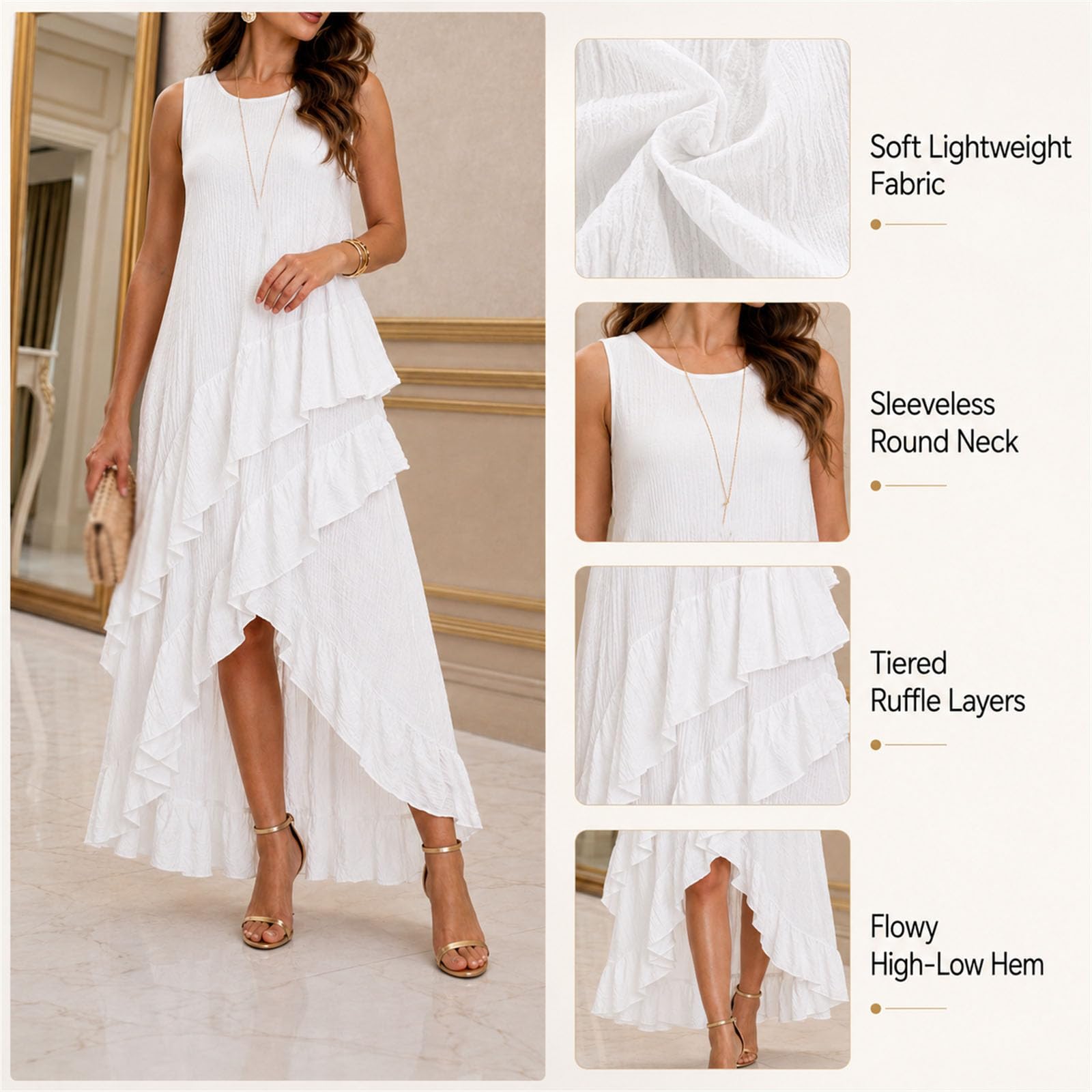Vestido de verano para mujer, corte acampanado, holgado, con volantes