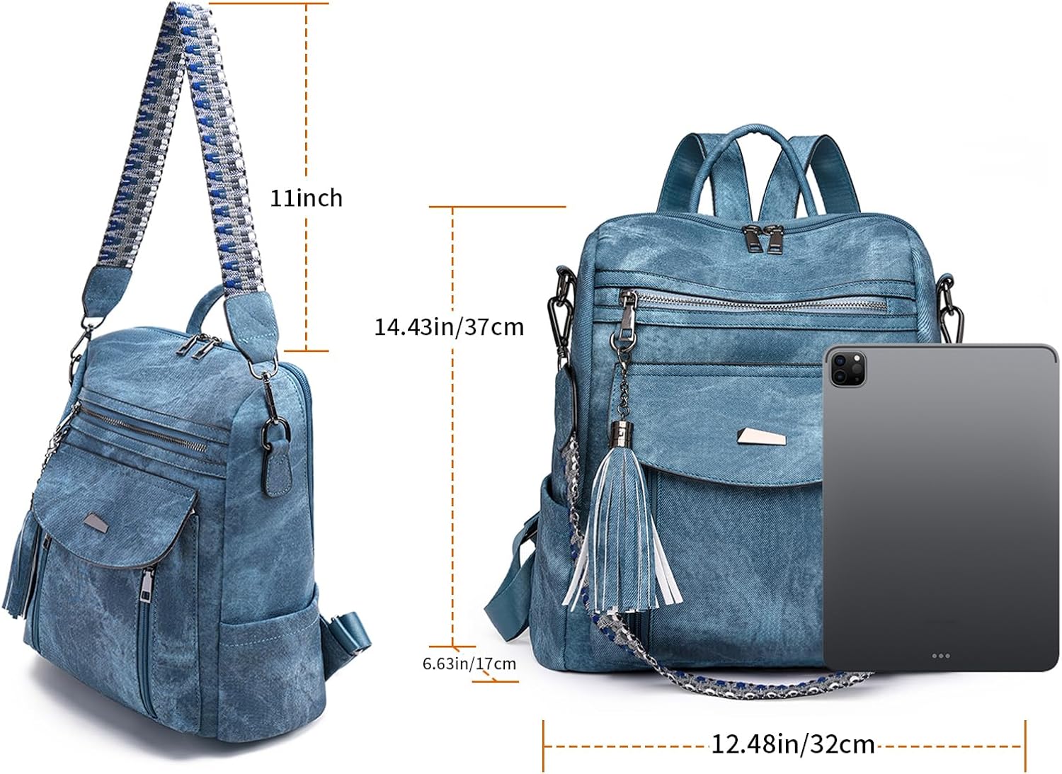 GAEKEAO Backpack Purse for Women Fashion Designer Ladies PU Leather Shoulder Bag Convertible Handbags for Travel Daily Use College Blue