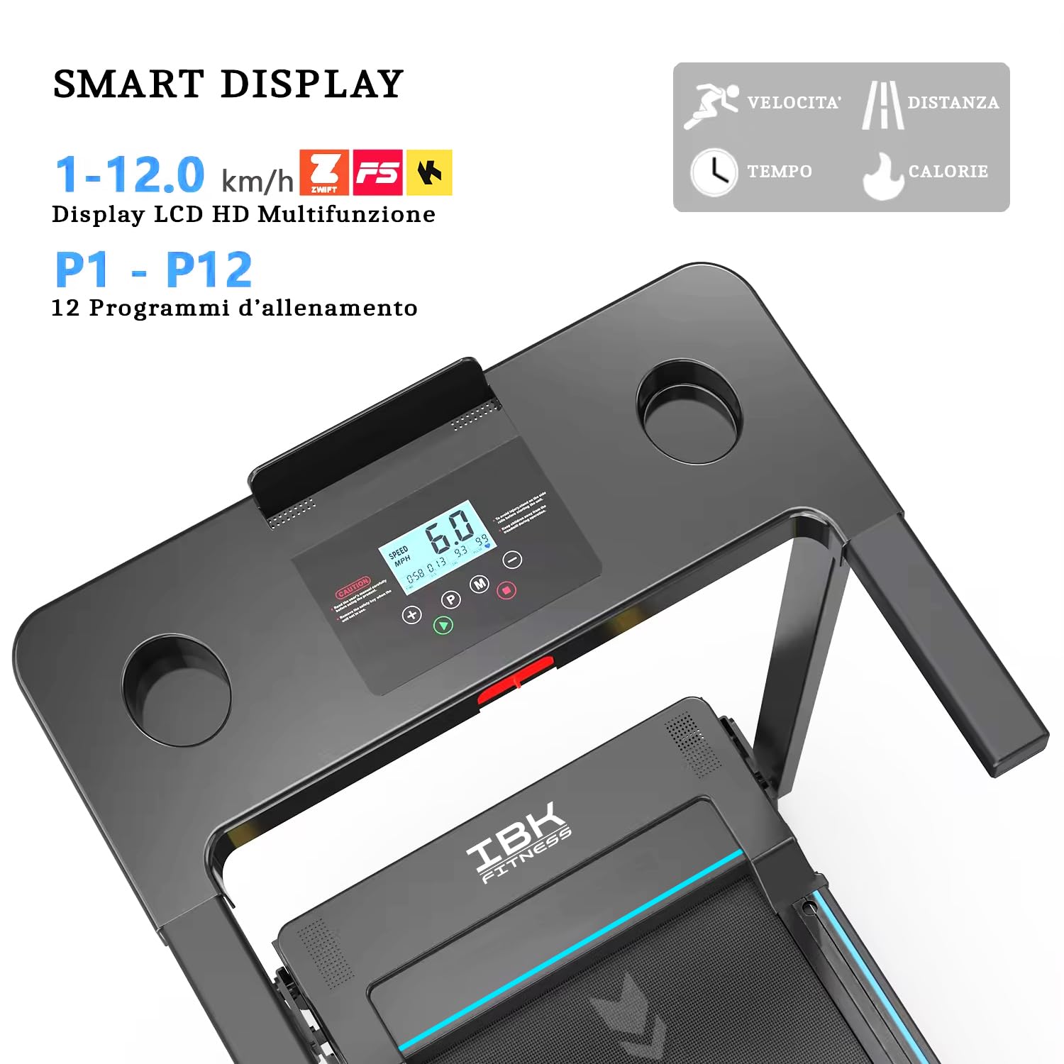 Tapis Roulant elettrico SLIM Home Fitness, Tappeto da corsa pieghevole salvaspazio, Telecomando, Bluetooth integrato, Smartwatch Cardio, App KINOMAP ZWIFT FitShow Velocità regolabile 10 km/h