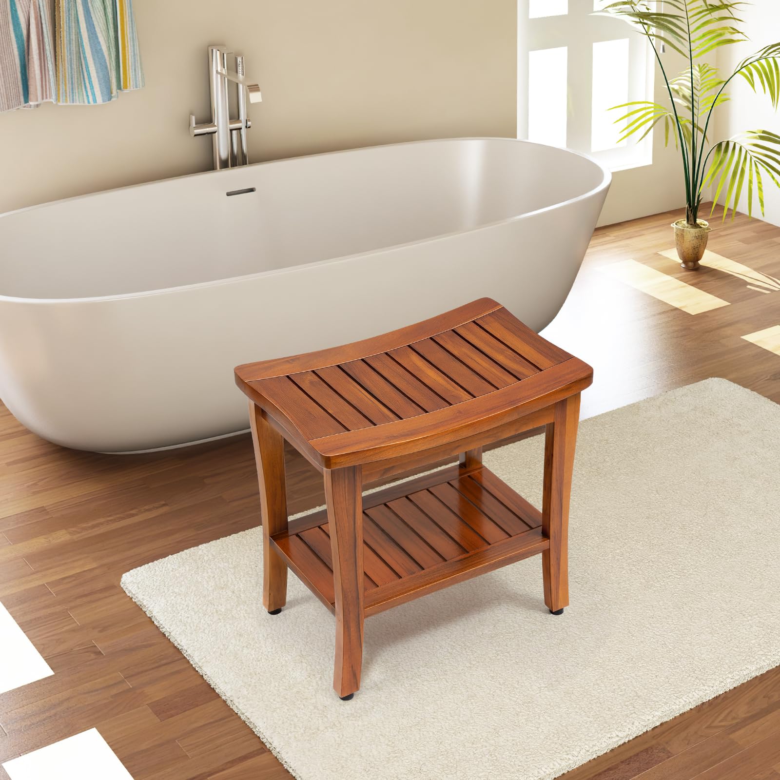 TEAKMAMA Fully Assembled 20 Inch Teak Shower Bench with Shelf ...