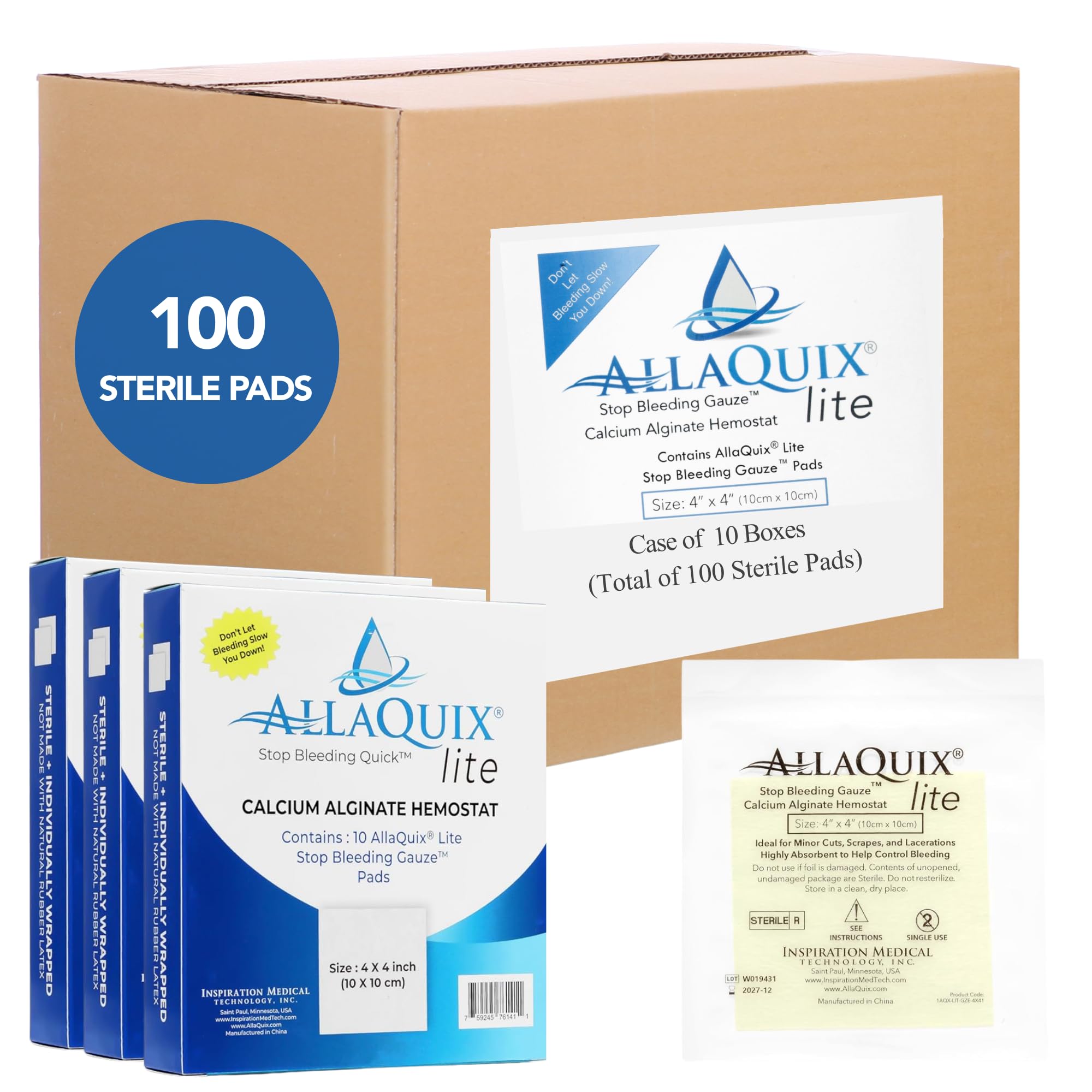 Stop Bleeding Fast – AllaQuix Lite Hemostatic Gauze Pads 4" x 4" – Calcium Alginate Wound Dressing – Sterile, High Absorbency, Non-Adherent – First Aid for Bleeding Control – 10 Count — Amazon image 10