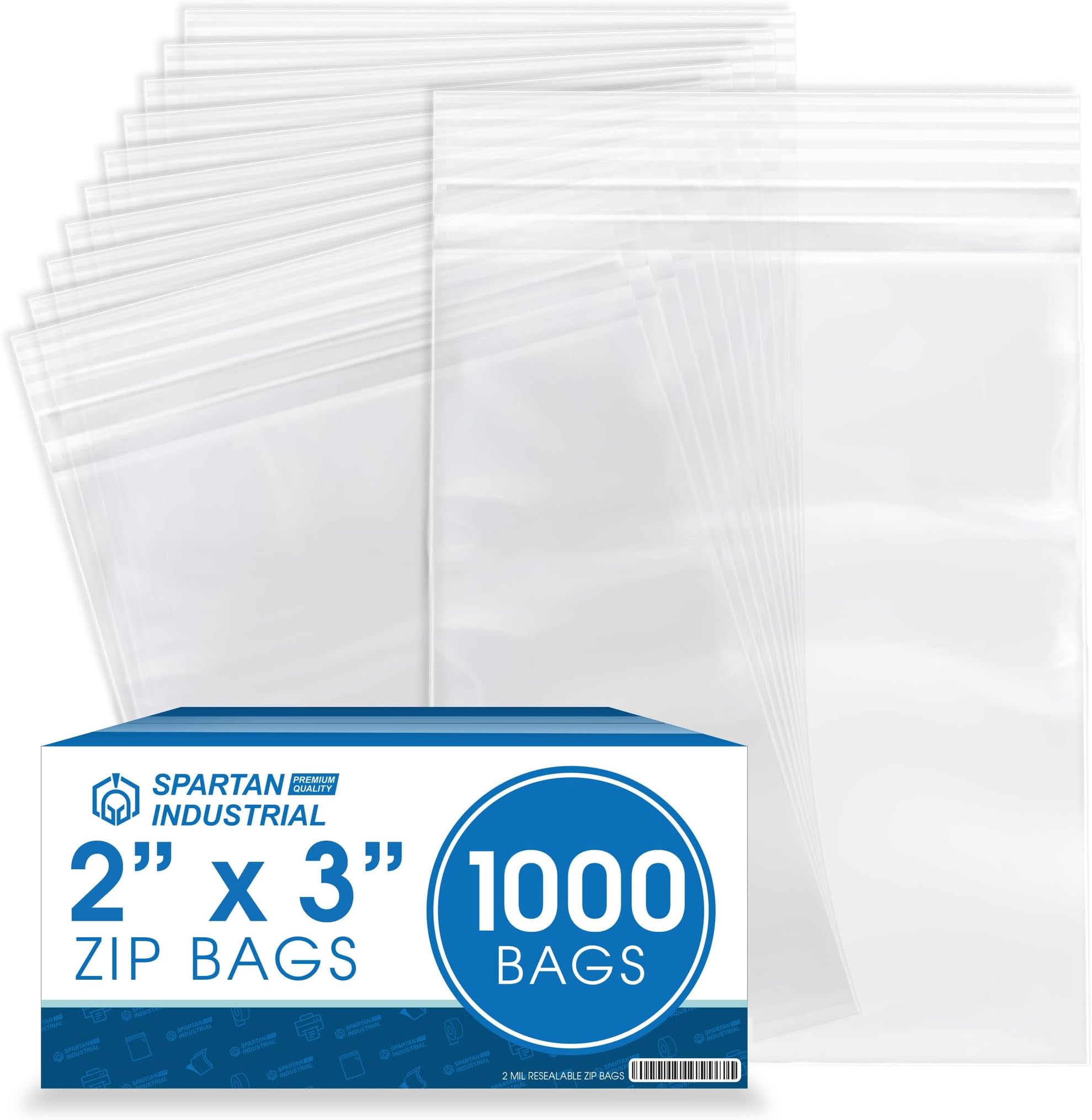 Spartan Industrial - 2โ X 3โ (1000 Count) 2 Mil Clear Reclosable Zip Plastic Poly Bags with Resealable Lock Seal Zipper