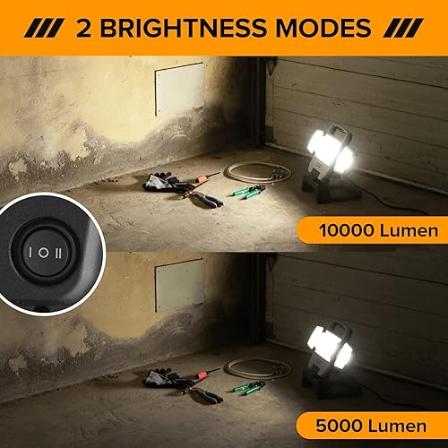 Miniatura 3 de PORTER-CABLE Luz de trabajo LED de 92 W y 10000 LM luces de trabajo portátiles con soporte luces de construcción con cable impermeable iluminación