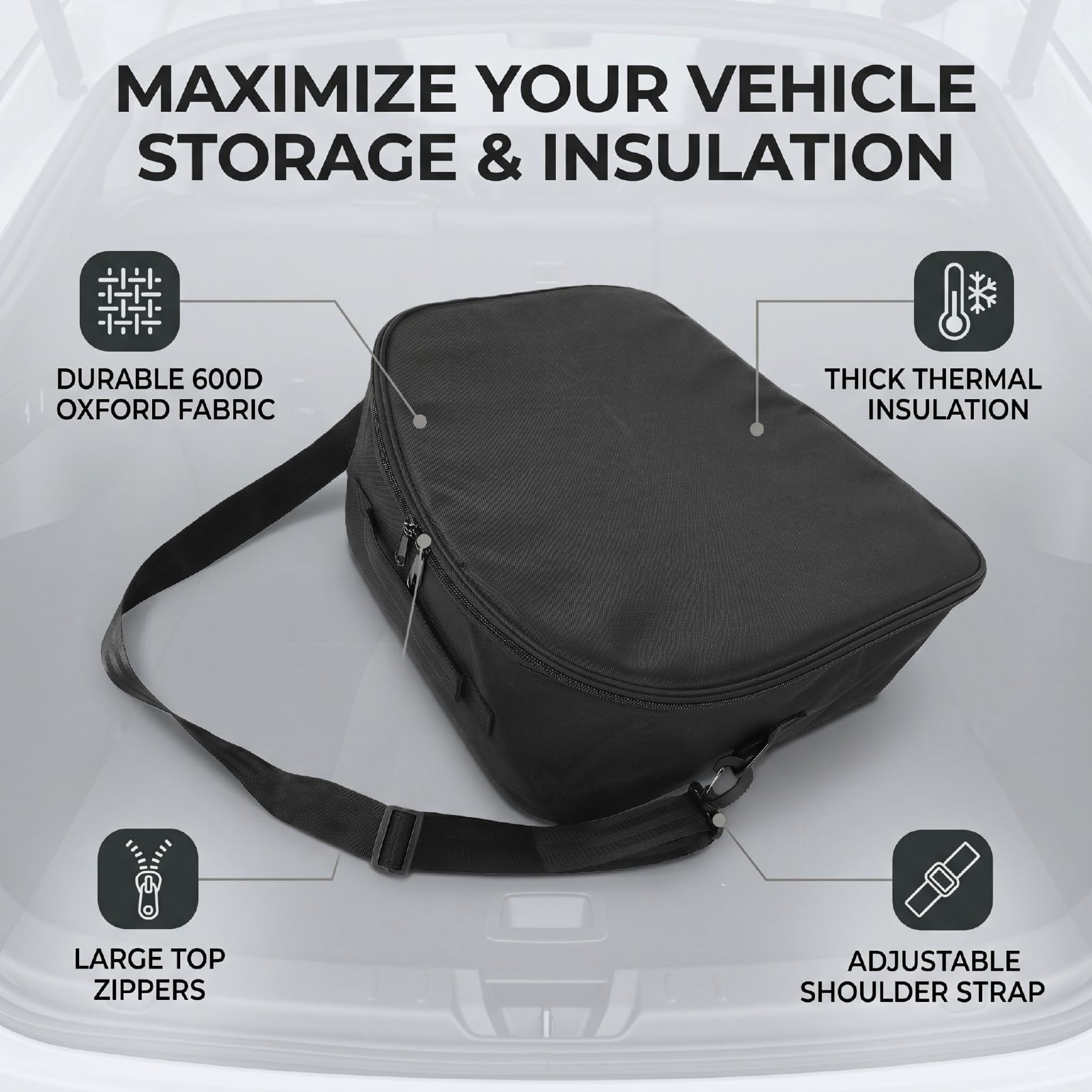 Generic Bolsa de Almacenamiento Isotérmica para Maletero Delantero, Fiambrera Aislada con Forro Térmico para Trabajo, Escuela, Picnic, Camping, Viajes por Carretera