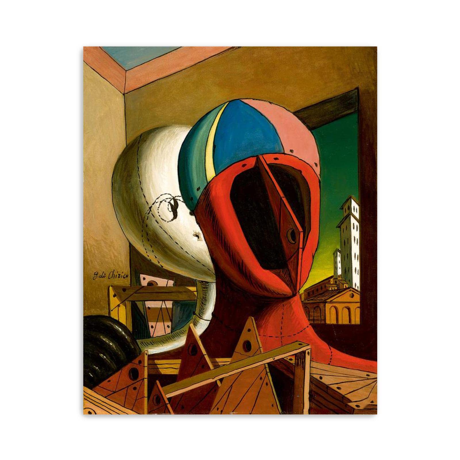 JZSDGB Giorgio de Chirico Słynny artysta na płótnie, sztuka ścienna, reprodukcje obrazów, plakaty, rudy i pilady, obrazy graficzne do dekoracji biurowych, 20 x 25 cm, bez ramy
