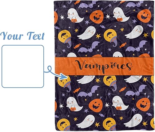 Miniatura 9 de Manta de bebé personalizada de Halloween, manta con nombre personalizado para niños pequeños, franela suave con respaldo de puntos de doble capa,