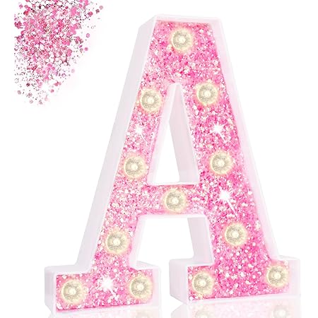 Amazon.com: Pink Light Up Letters, Glitter Alphabet Letter Sign Pink ...