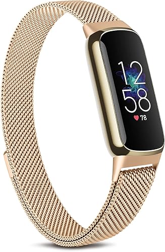 Amzpas Correa de metal compatible con bandas Fitbit Luxe para mujeres y hombres, correa de repuesto de malla de acero inoxidable para Fitbit