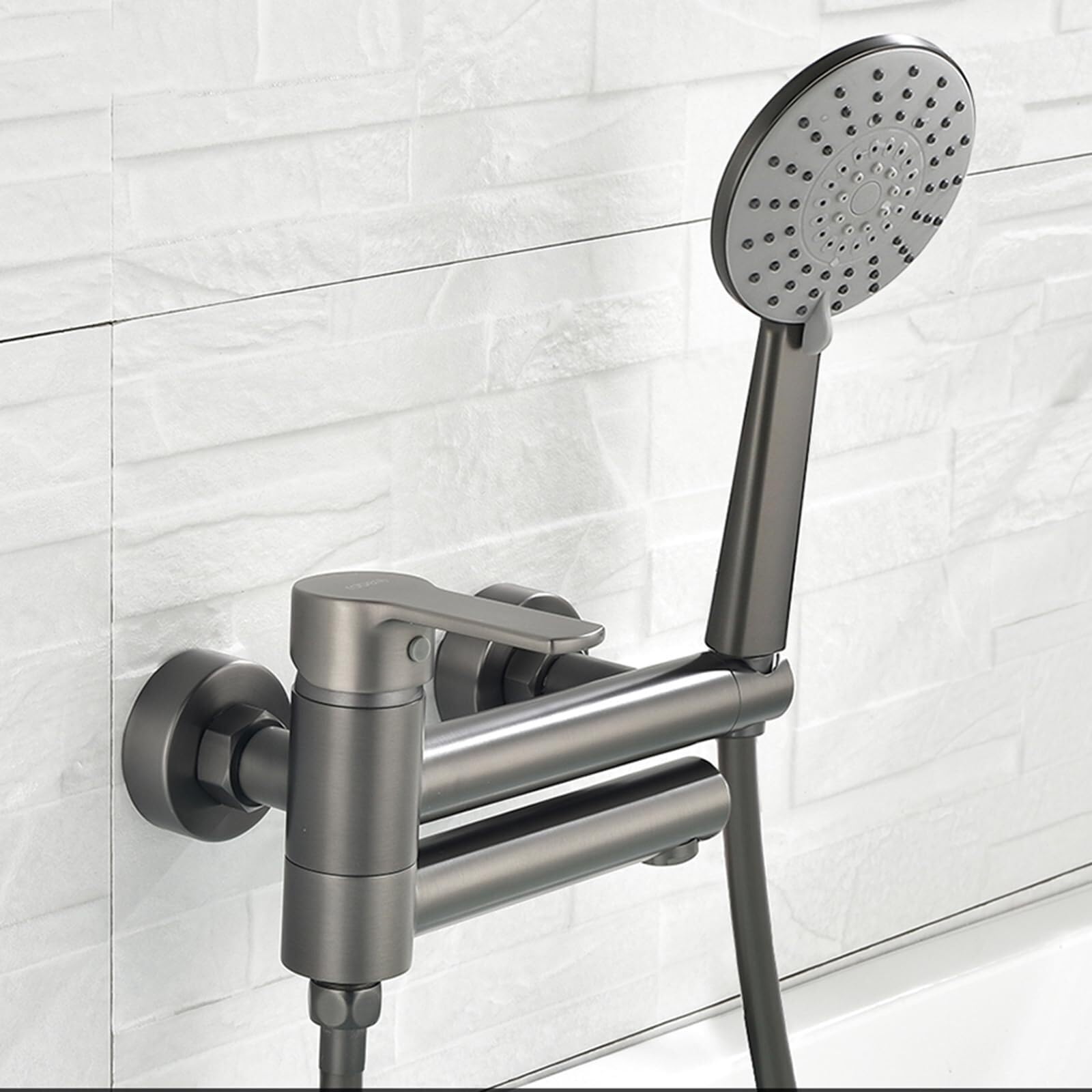 JYBNBBE Bath Mixer Taps with Shower Black Wall Mounted Tap Brass 90 Swivel Spout Bathroom Hot Cold Water Tap Mixer Shower Single Handle Faucet (Grey A)