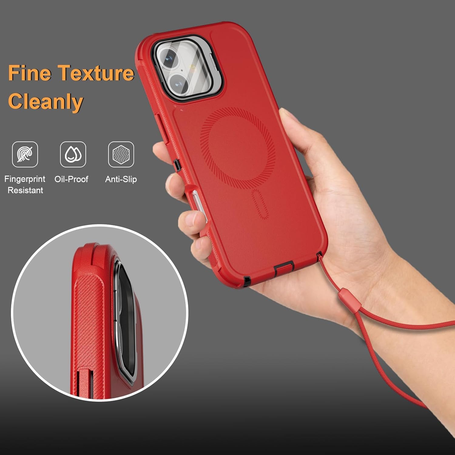 Follaroma for iPhone 16 Case with Stand & Built-in Camera Cover, MagSafe Compatible, Heavy-Duty Shockproof Protection, Magnetic & Rugged Phone Cover for iPhone 16 6.1'', Red